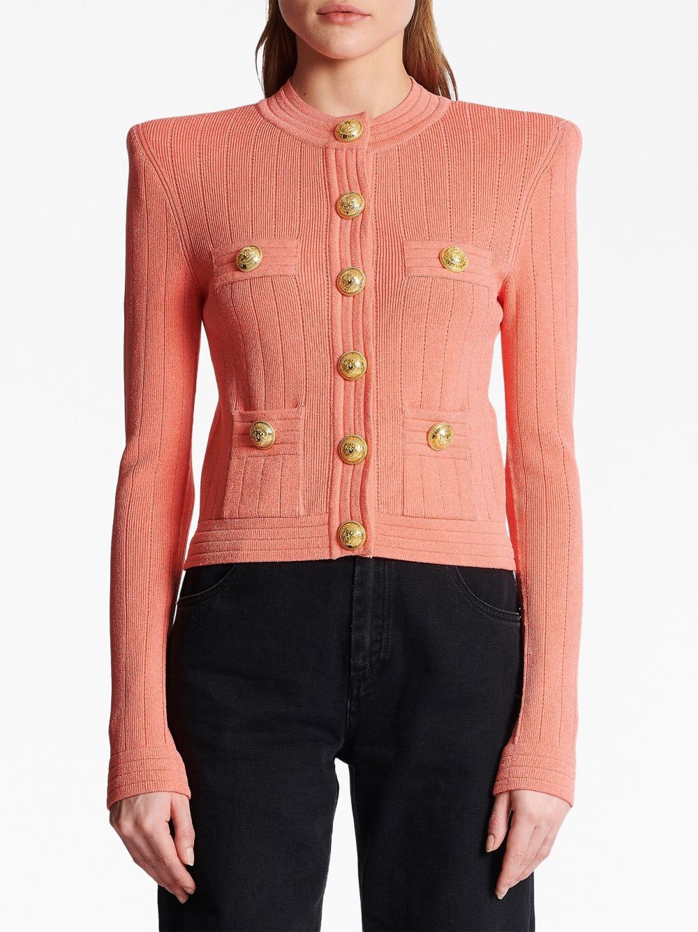 Shop Balmain Buttoned Fine-knit Cardigan In Pink