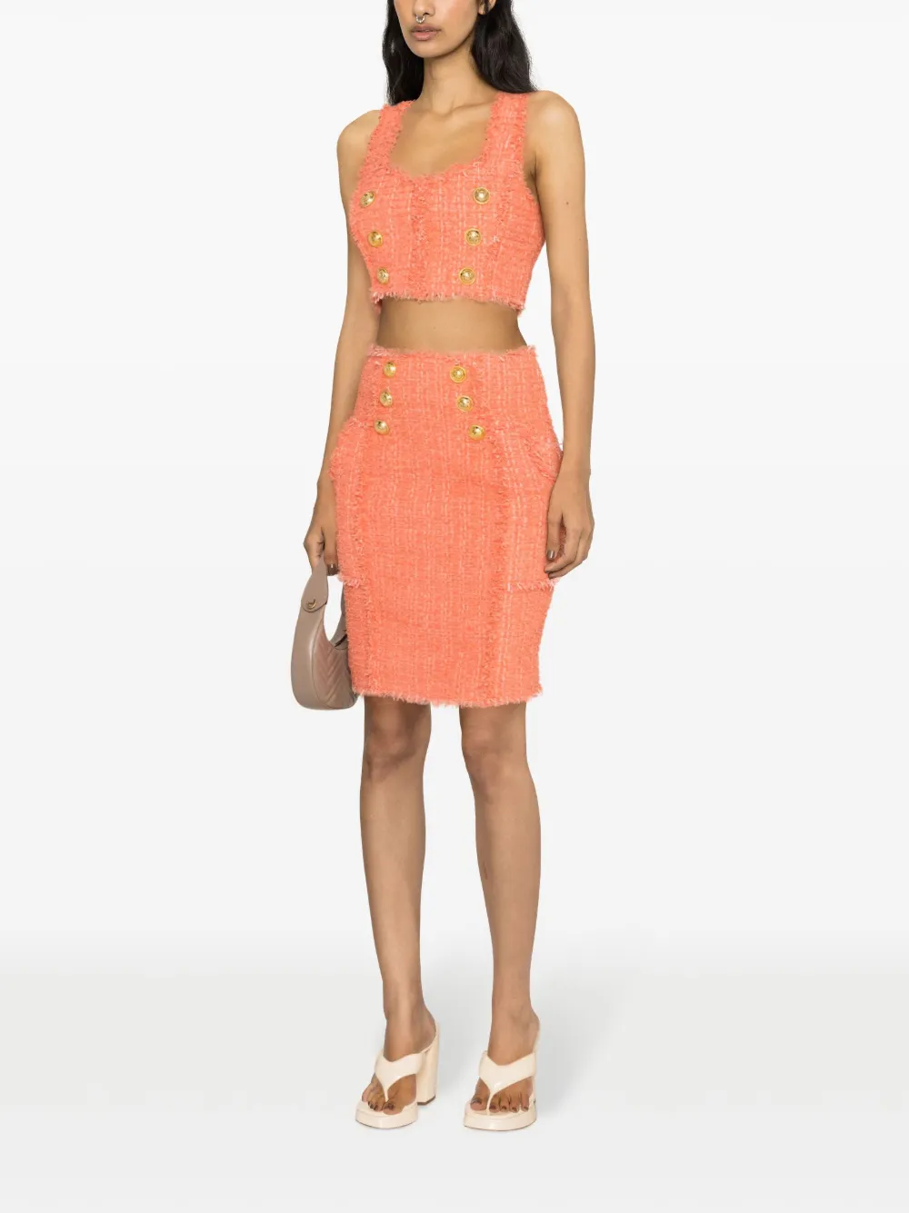 Balmain Kokerrok met knoopdetail Oranje