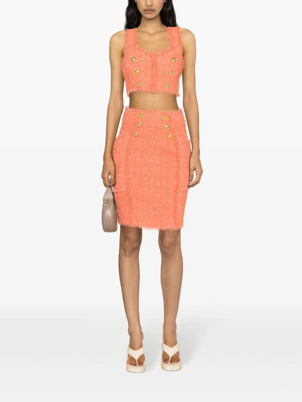 Balmain Kokerrok met knoopdetail - Oranje