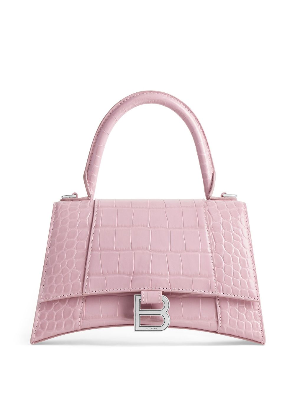 Hourglass Small Croc Effect Tote Bag in Pink - Balenciaga