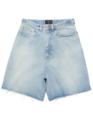 BALENCIAGA Straight-Leg Distressed Printed Denim Shorts for Men