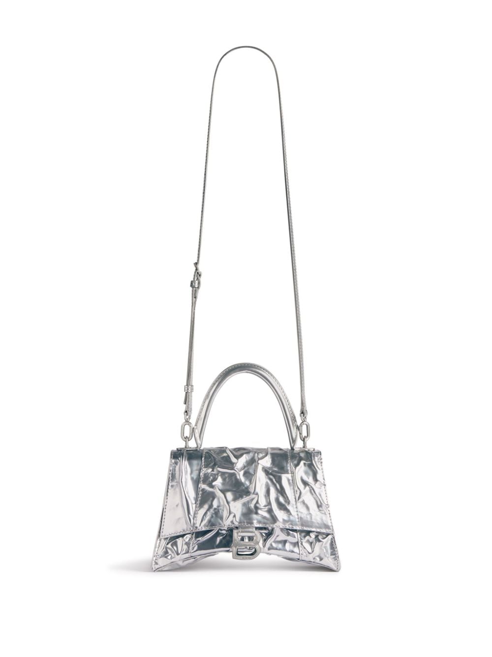 Shop Balenciaga Small Hourglass Leather Tote Bag In Silver