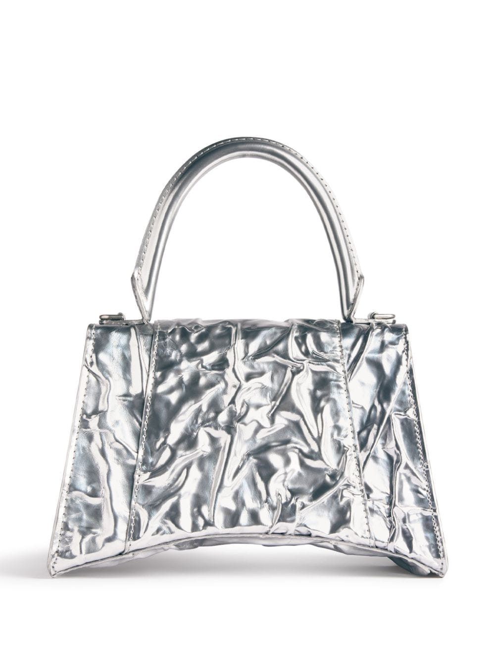 Shop Balenciaga Small Hourglass Leather Tote Bag In Silver