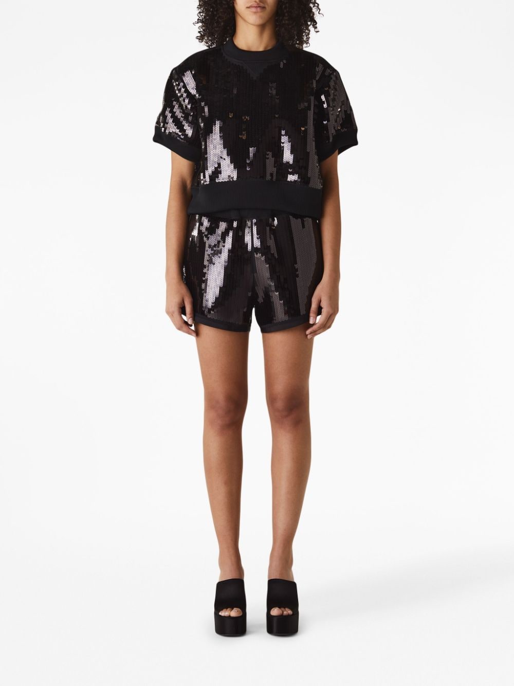 sacai sequin-embellished shorts - Zwart