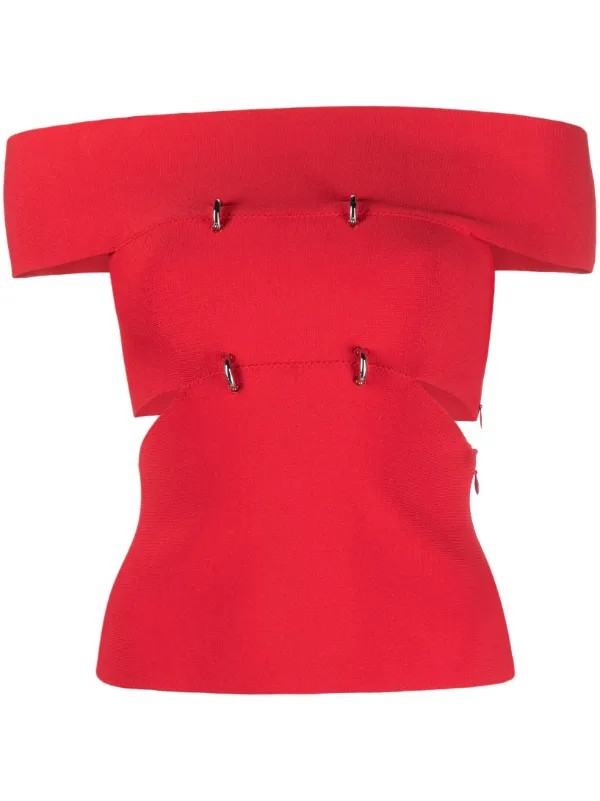 Alexander McQueen カットアウト オフショルダートップ | レッド