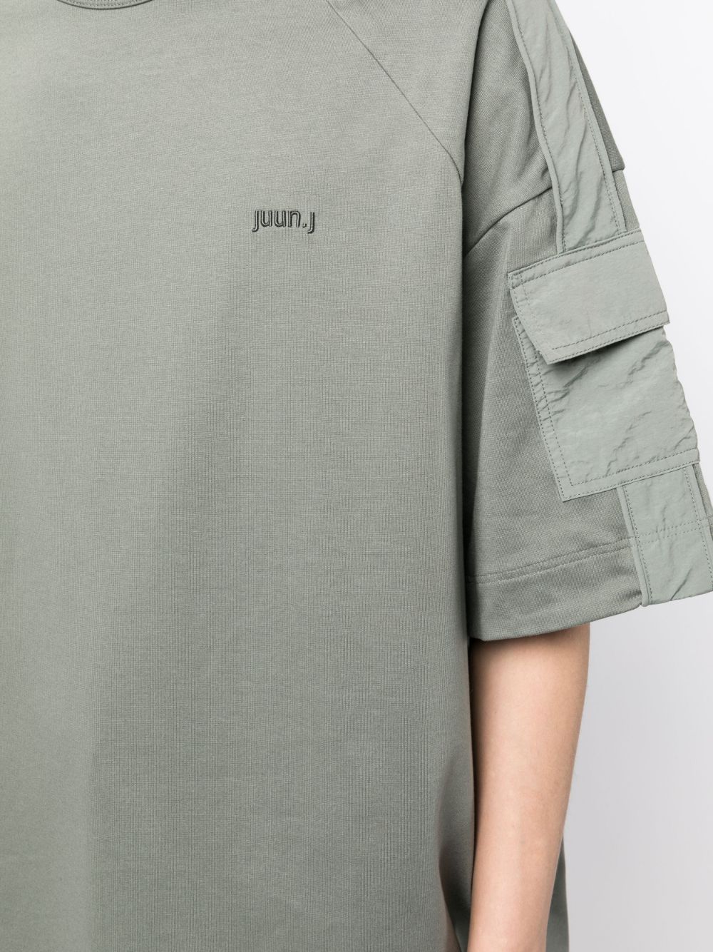 Shop Juunj Short-sleeved Panelled Cotton T-shirt In Green