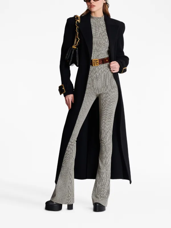 Pantalon Balmain En Tricot évasé - Monogramme Jacquard, Taille 36 FR (4 US), Blanc, Neuf Avec étiquettes, Prix D'origine 1795 $