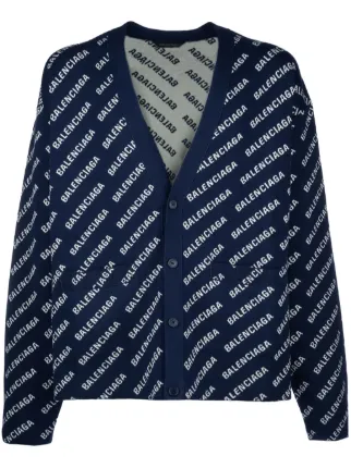 Balenciaga V-neck logo-print Cardigan | Blue | FARFETCH