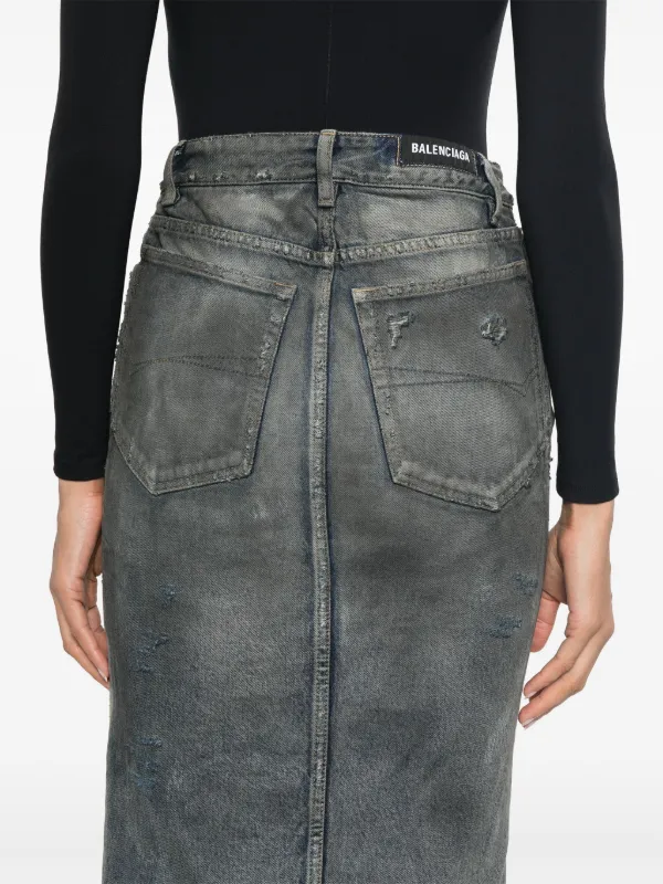 Balenciaga Distressed Denim Maxi Skirt Grey FARFETCH AE