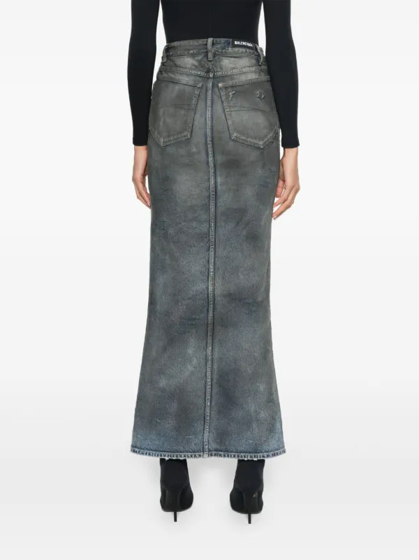 Balenciaga Distressed Denim Maxi Skirt | Grey | FARFETCH