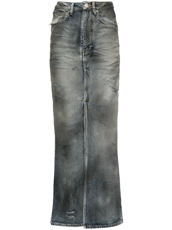 Balenciaga Distressed Denim Maxi Skirt Grey FARFETCH CA