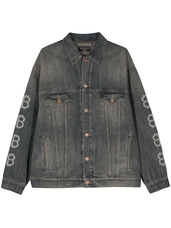 Balenciaga logo-print Denim Jacket | Blue | FARFETCH HK