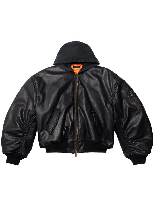 Hooded Leather Jacket in Black - Balenciaga