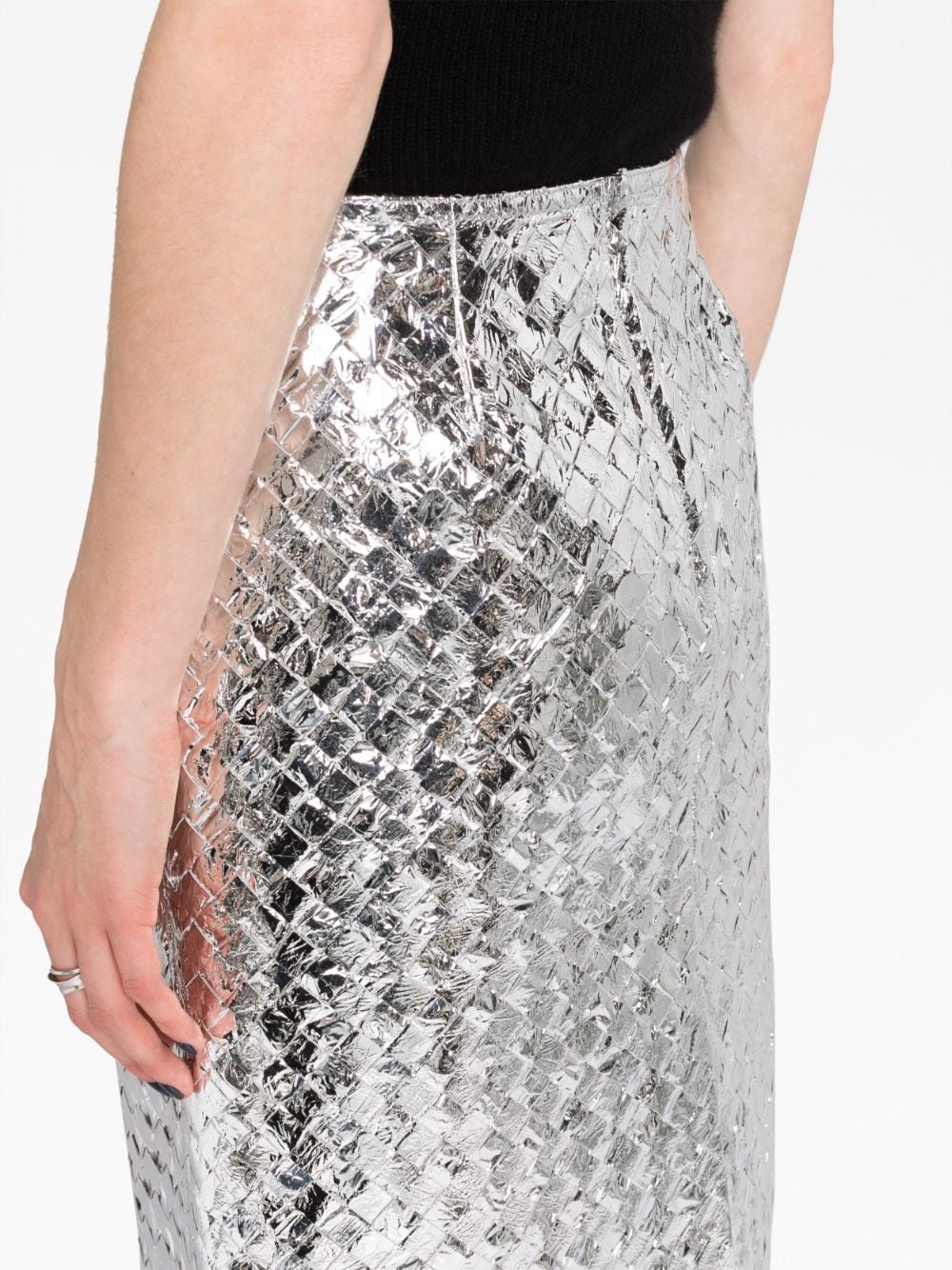 Shop Bottega Veneta Intrecciato Pencil Skirt In Silver