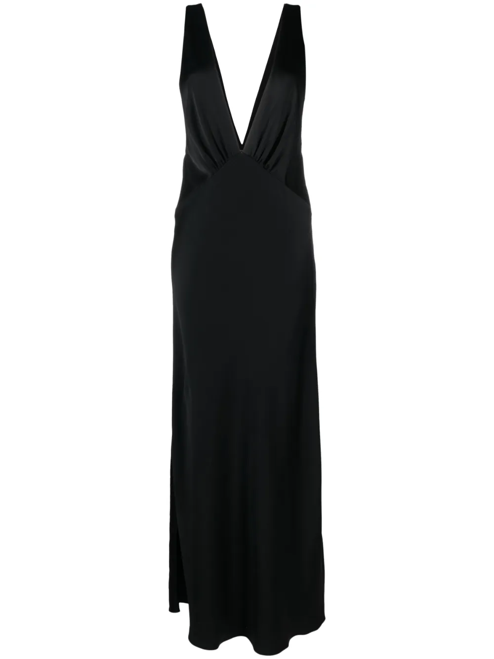 Saint Laurent V-neck Silk Maxi Dress In Schwarz