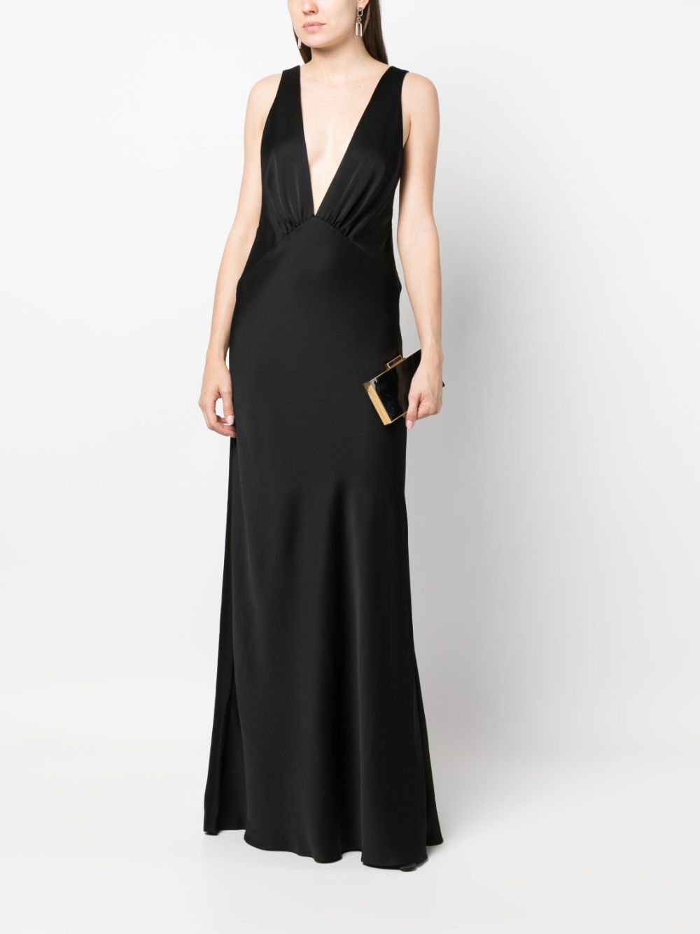 Saint Laurent V-neck silk maxi dress - Zwart