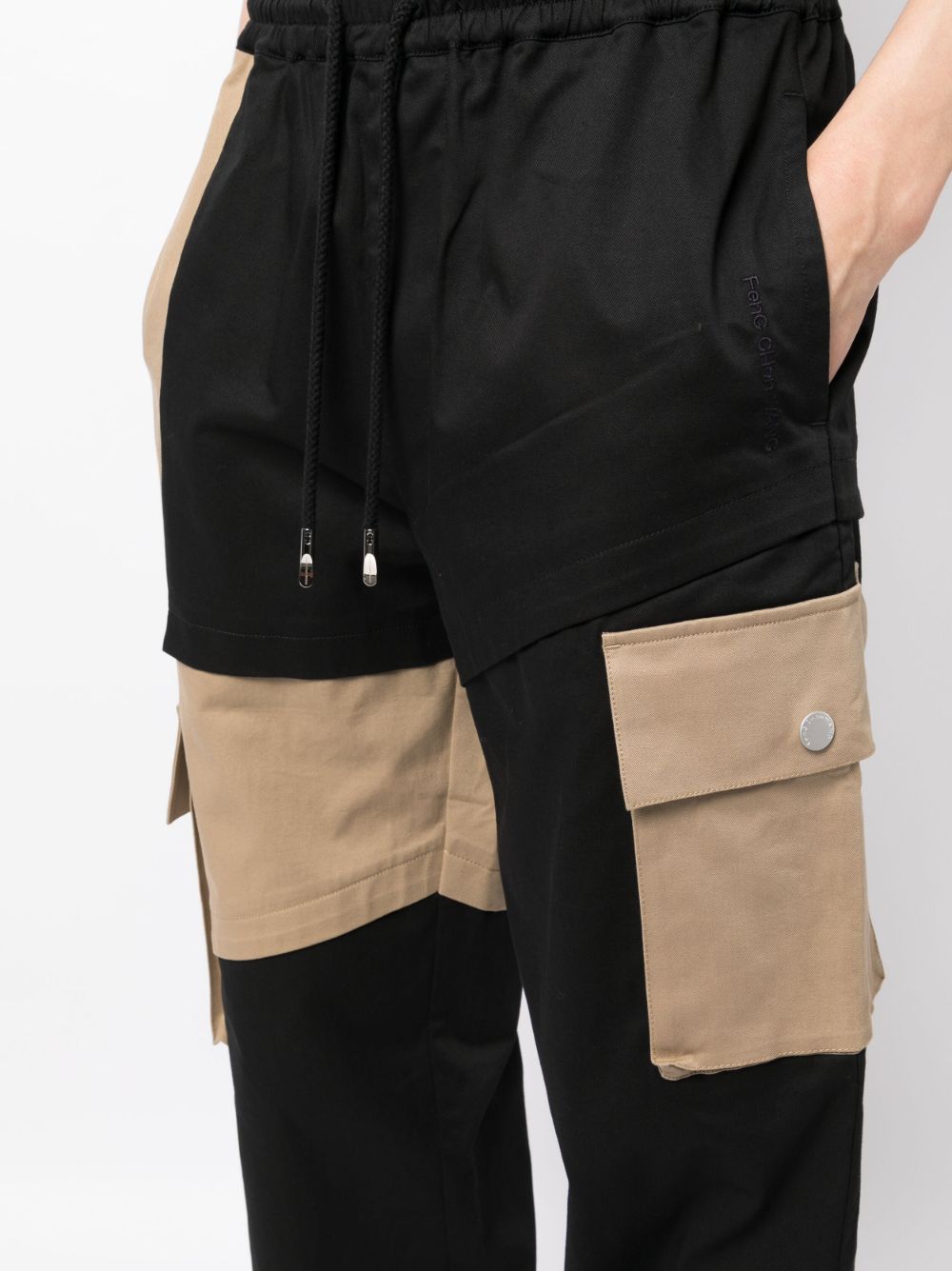 Shop Feng Chen Wang Colour-block Panelled Drawstring Trousers In Black