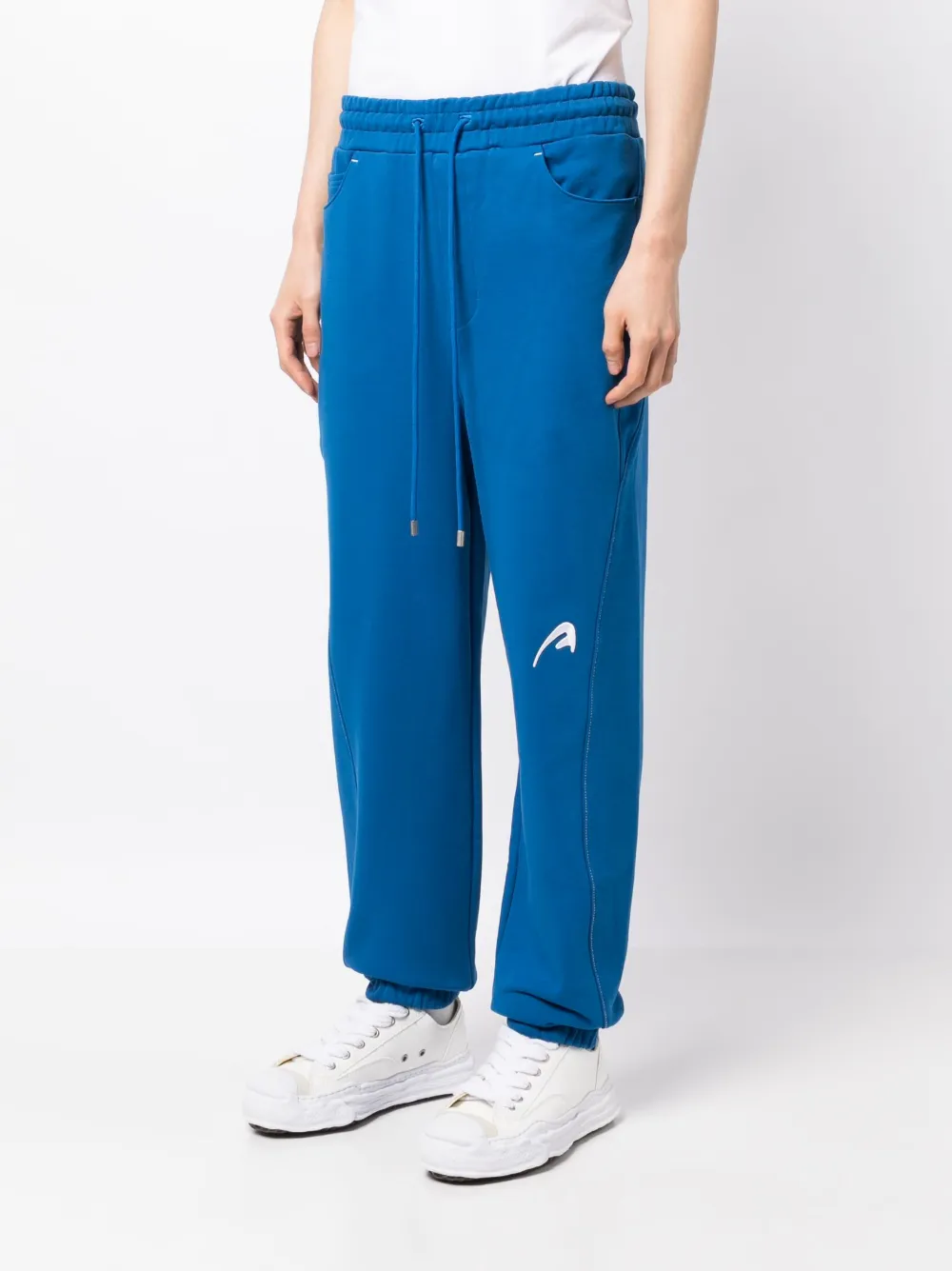 Shop Ader Error Logo-embroidered Drawstring Cotton Trousers In Blue