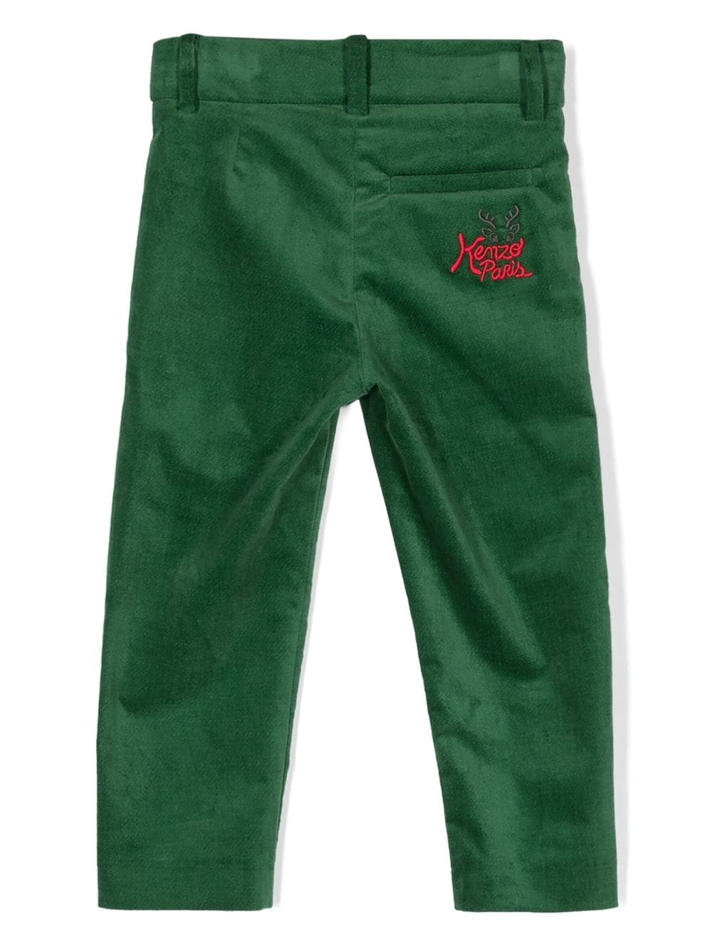 Shop Kenzo Logo-embroidered Velvet Trousers In Green
