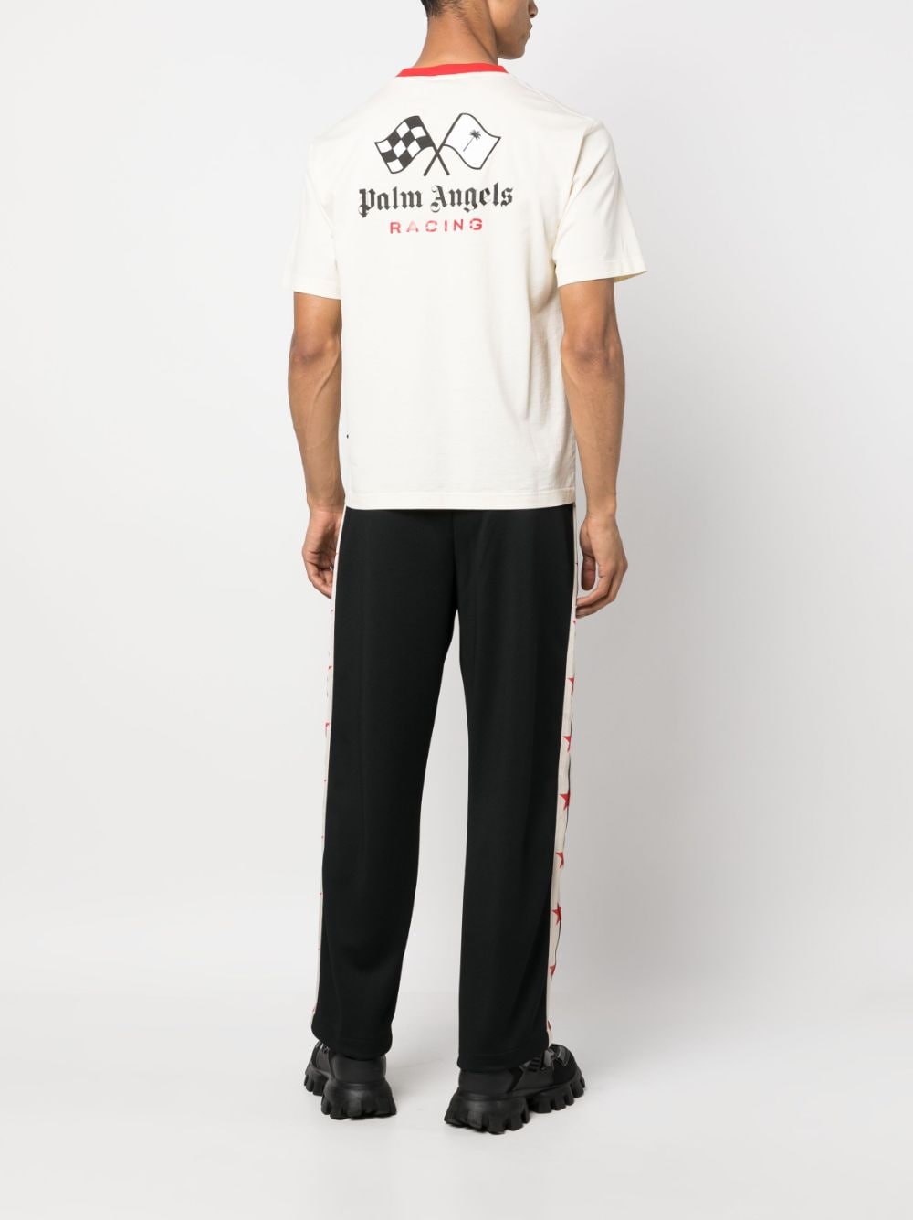 Shop Palm Angels Racing Monogram-print T-shirt In White