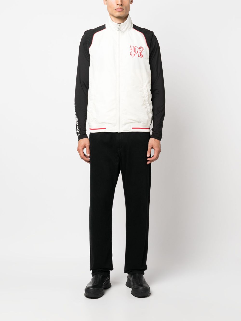Shop Palm Angels Racing Paddock Monogram-embroidered Vest In Neutrals