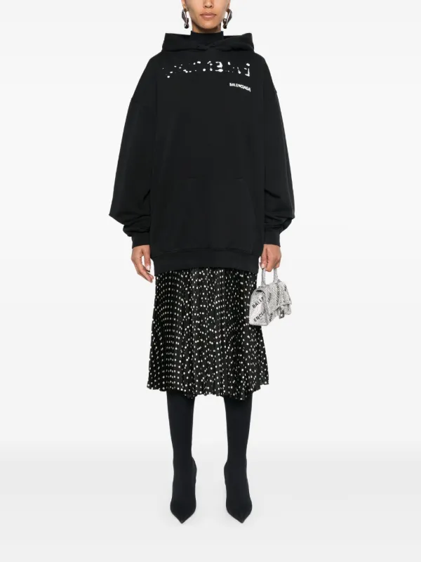 BALENCIAGA フード付きパーカー ブラック 美品】BALENCIAGA フード付き ロゴ入り パーカー 裏起毛