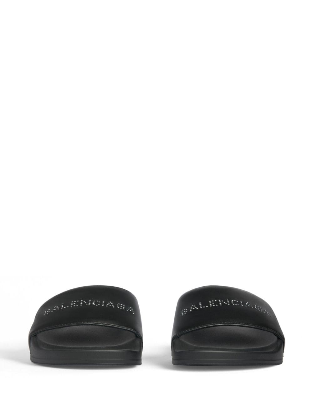Shop Balenciaga Rhinestone-logo Pool Slides In Black