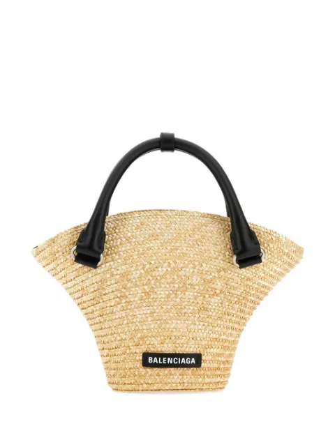 Balenciaga tote mini de rafia trenzada