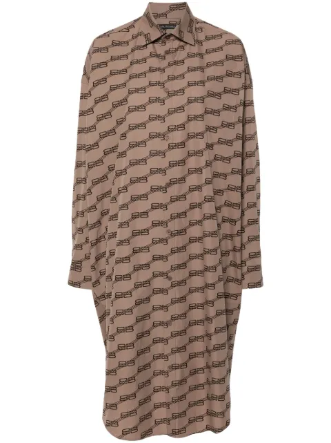 Balenciaga monogram-print long-sleeve shirtdress