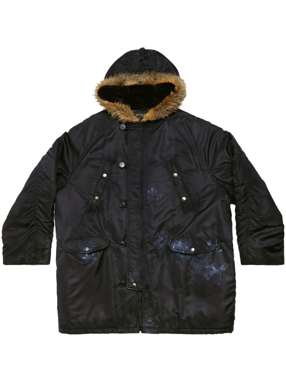 Shop Balenciaga Hooded Button-up Parka In Schwarz