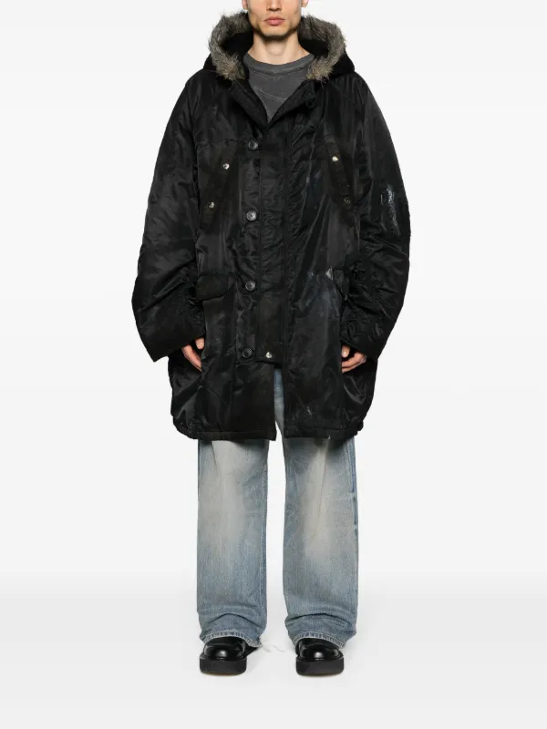 Balenciaga Faux fur-trim Hooded Parka | Black | FARFETCH JO