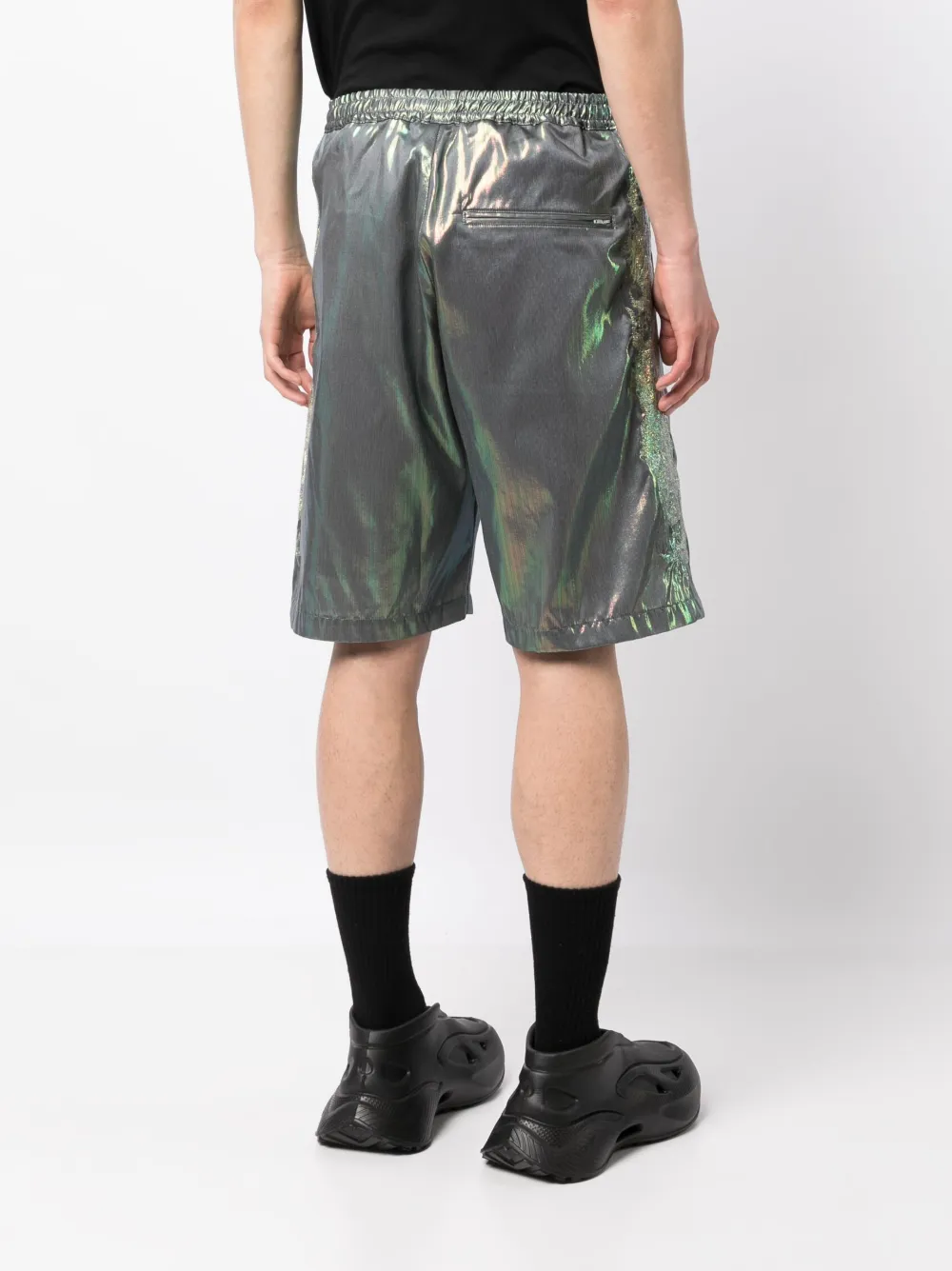 Shop Doublet Hologram Lamé Bermuda Shorts In Grey