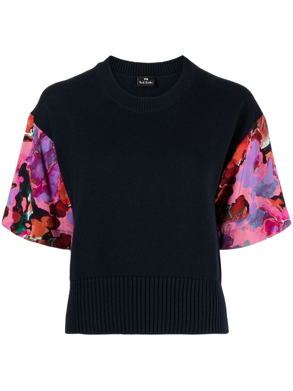 Ps By Paul Smith Floral-sleeved Organic Cotton Sweatshirt In Blue