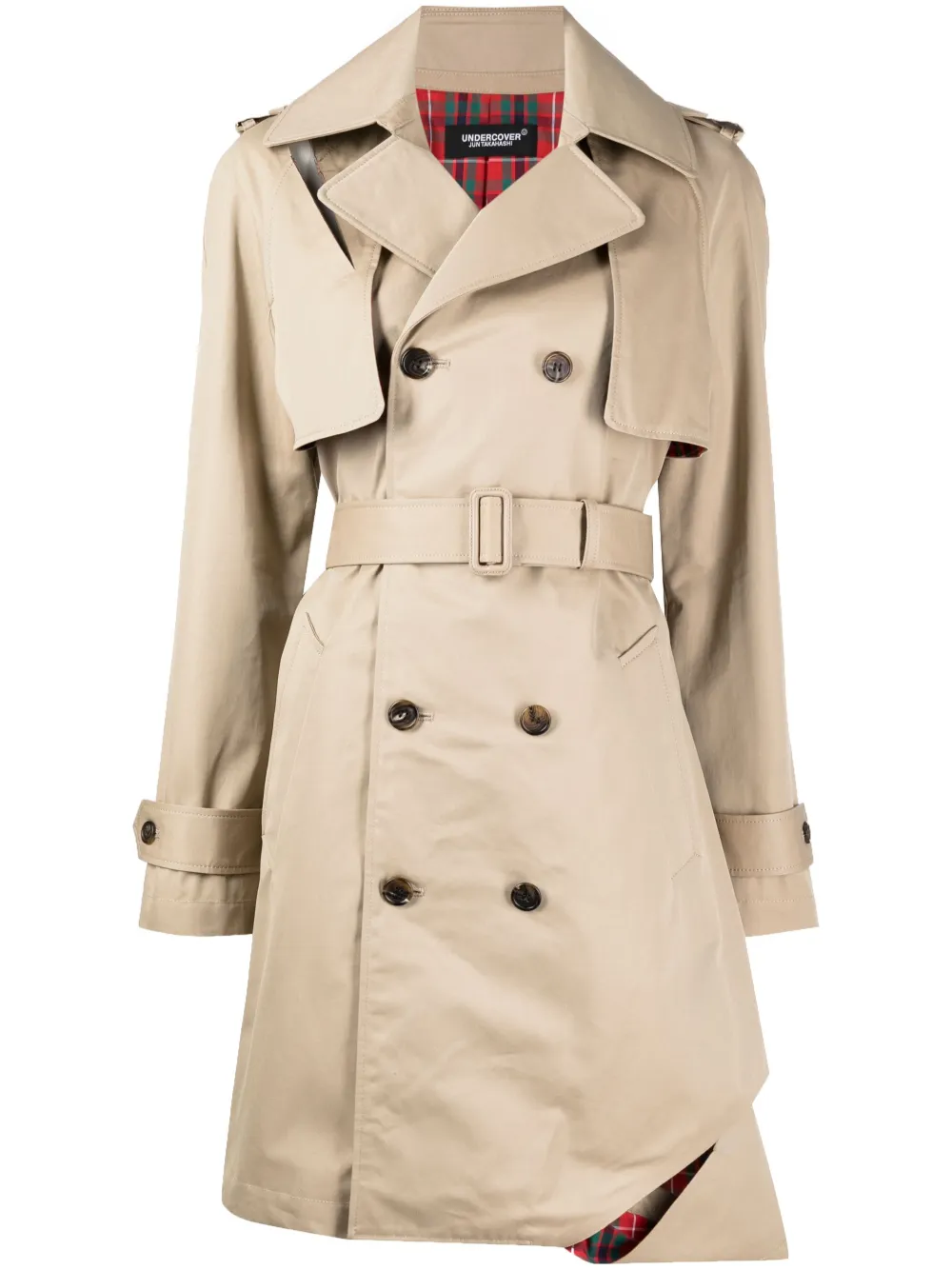 Undercover Belted-waist Above-knee Trench Coat In Brown