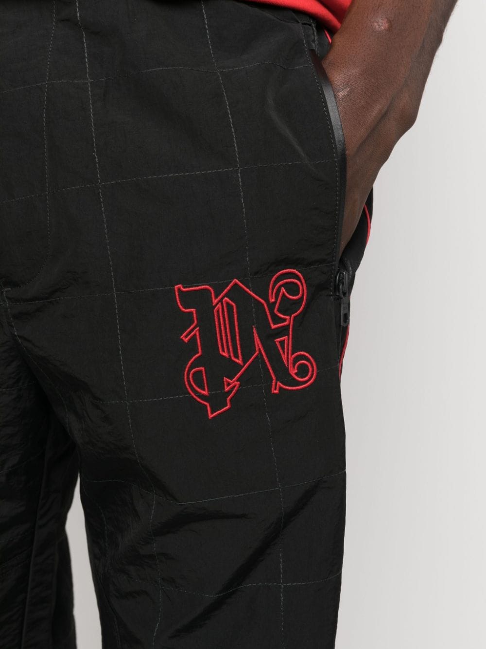 Shop Palm Angels Logo-embroidered Checked Trousers In Black