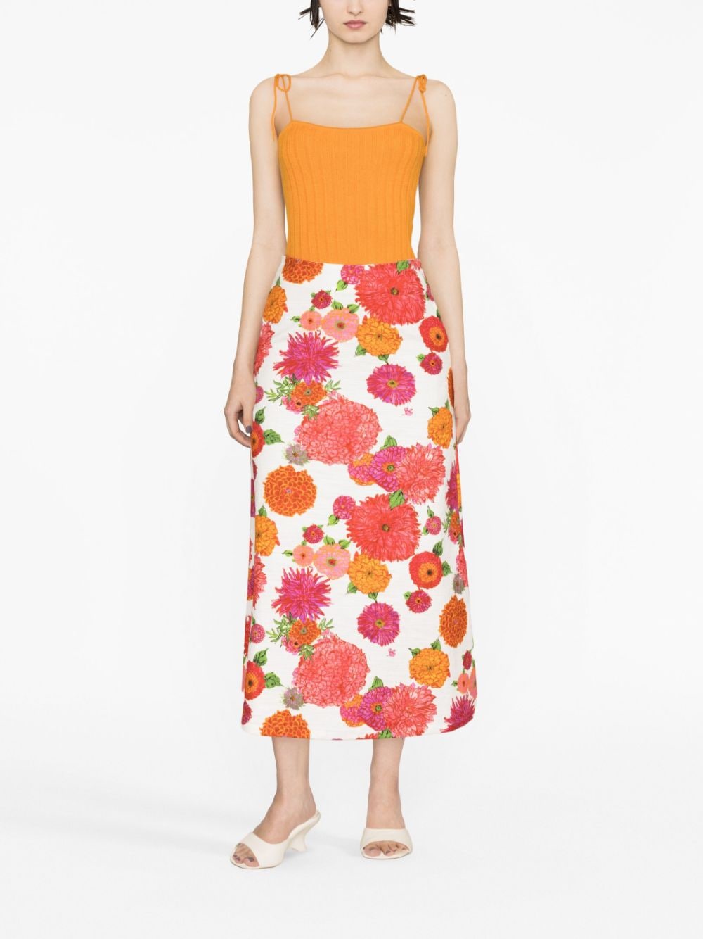 La DoubleJ floral-print A-line long skirt - Beige