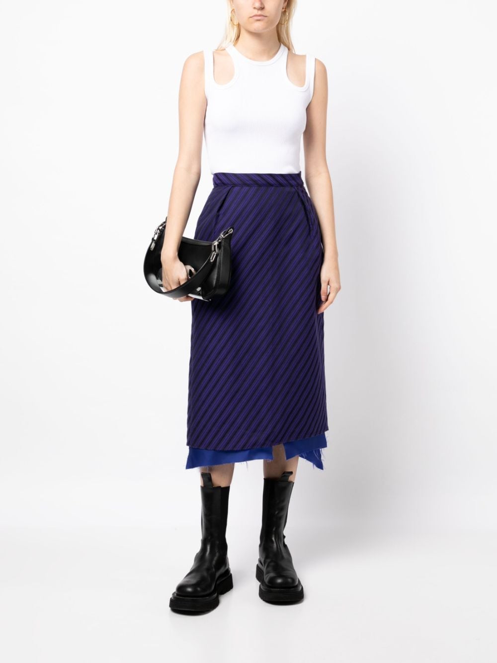 Shop Sulvam Raw-hem Striped Skirt In Purple