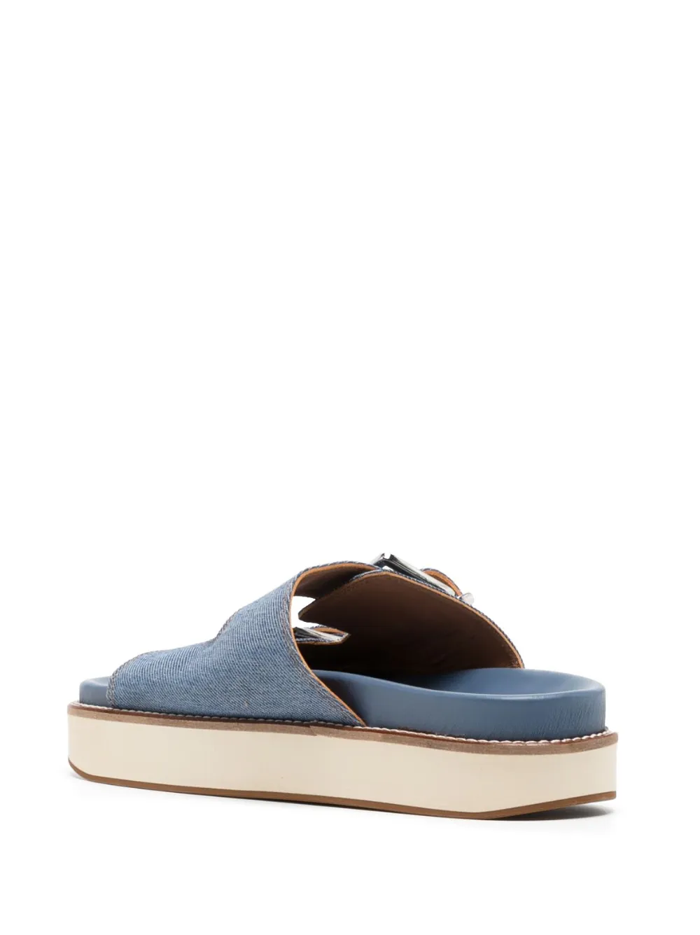 Shop Ganni Buckle-fastening Denim Flat Sandals In Blau