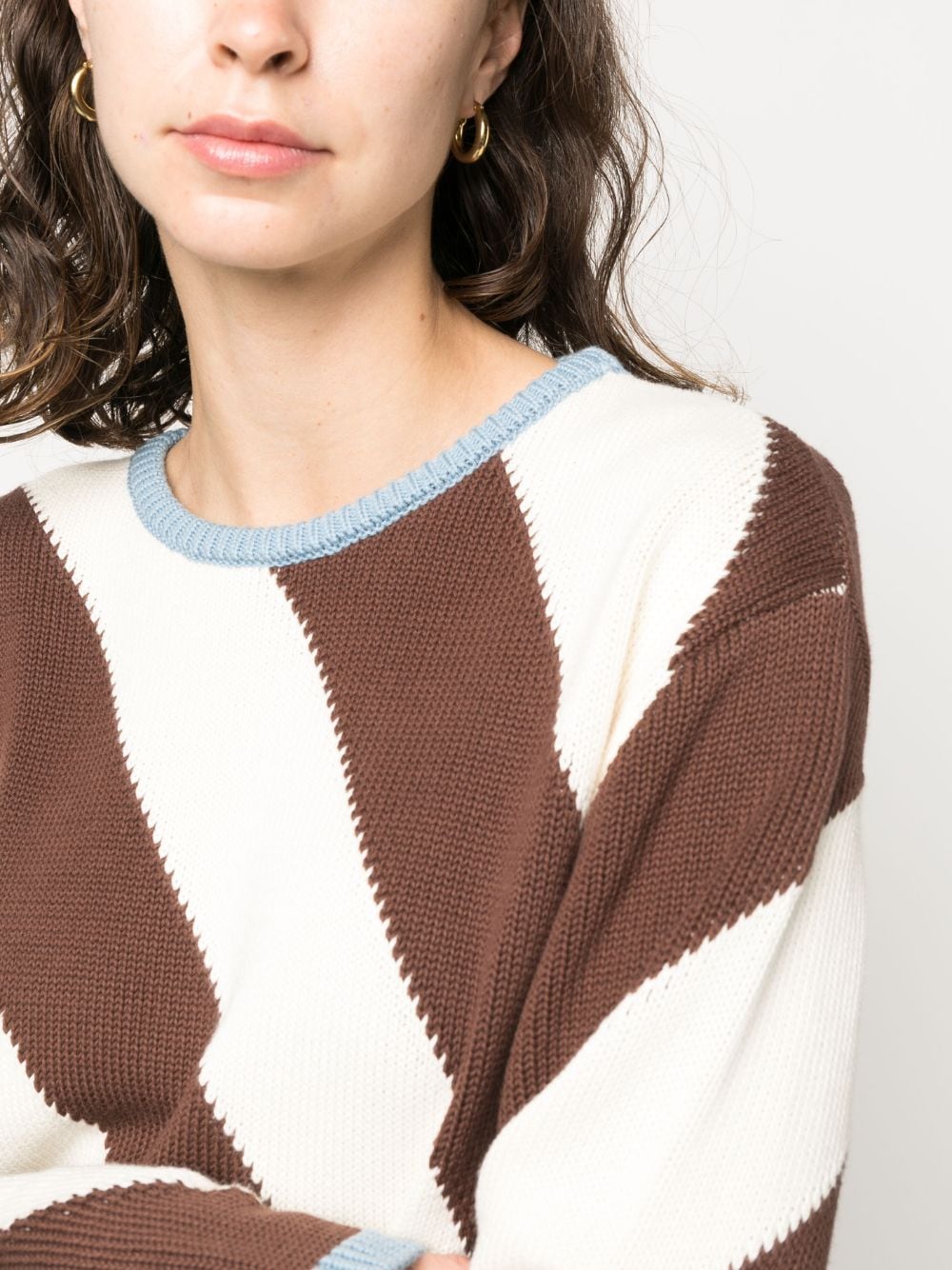 Shop La Doublej Veneziana Striped Cotton Jumper In Brown