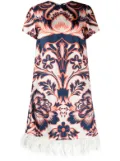 La DoubleJ floral-print feather-trim minidress - Blue