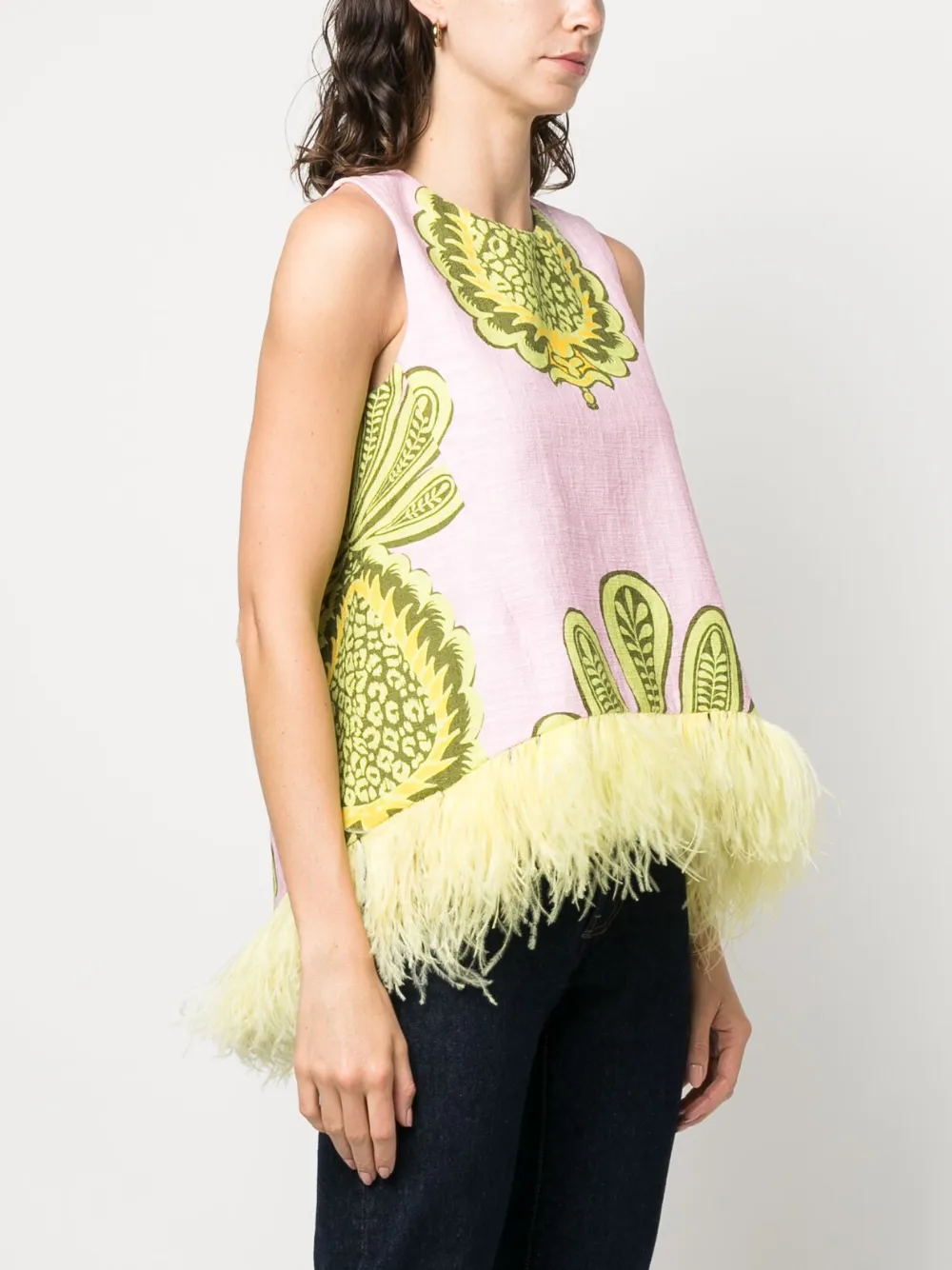 La DoubleJ Blouse met veren afwerking Roze