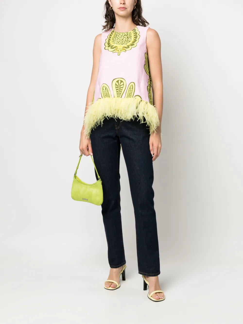 La DoubleJ Blouse met veren afwerking Roze