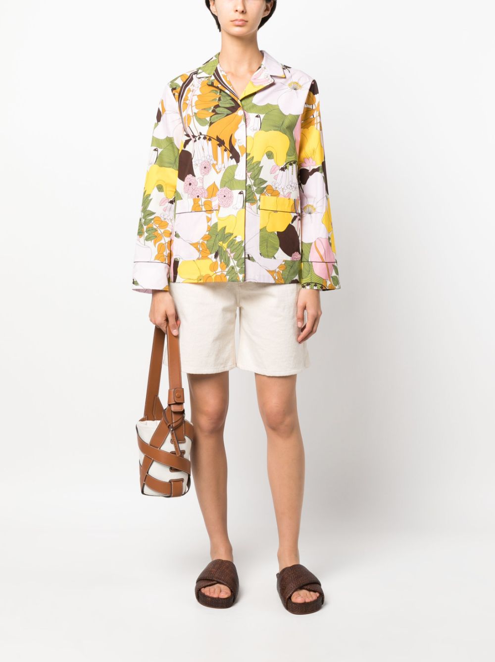 Shop La Doublej Hammock Floral-print Cotton Shirt In Neutrals