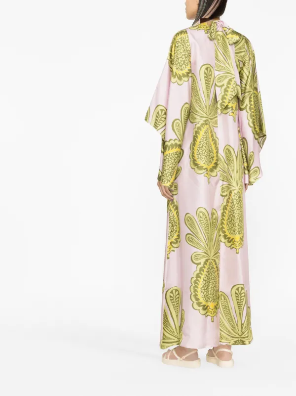 la double j silk dress Magic cape-effect printed silk-crepe maxi dress - navy