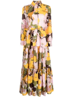 knee length dresses for ladies London Times Women's Floral Crisscross Neck Long Sleeve Midi Dress - Green main image 1