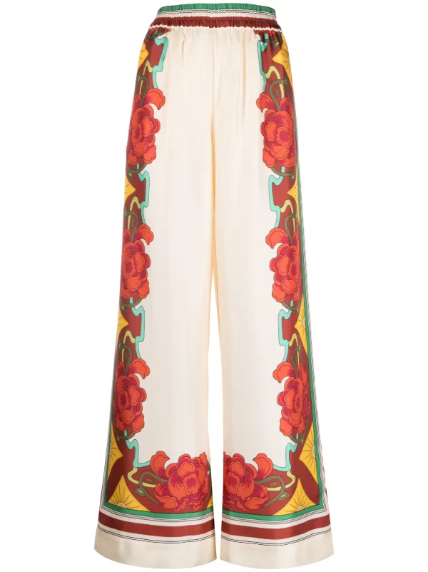 La DoubleJ Floral-print Palazzo Trousers in Neutrals
