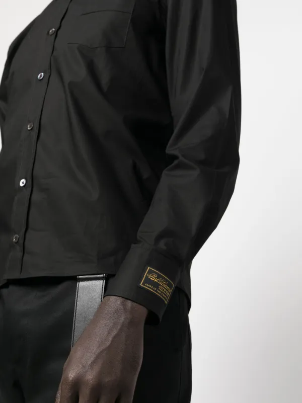 Raf Simons logo-patch long-sleeve Cotton Shirt | Black