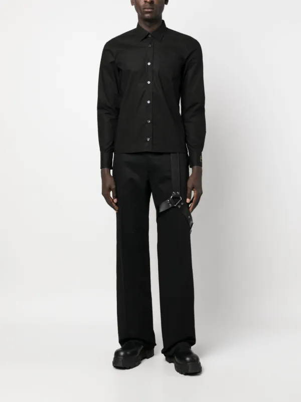 Raf Simons logo-patch long-sleeve Cotton Shirt | Black