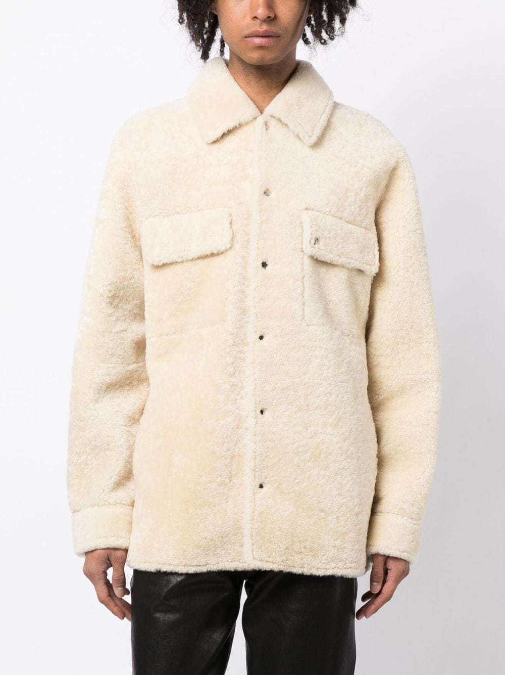 Shop Amiri Logo-print Shearling Jacket In White