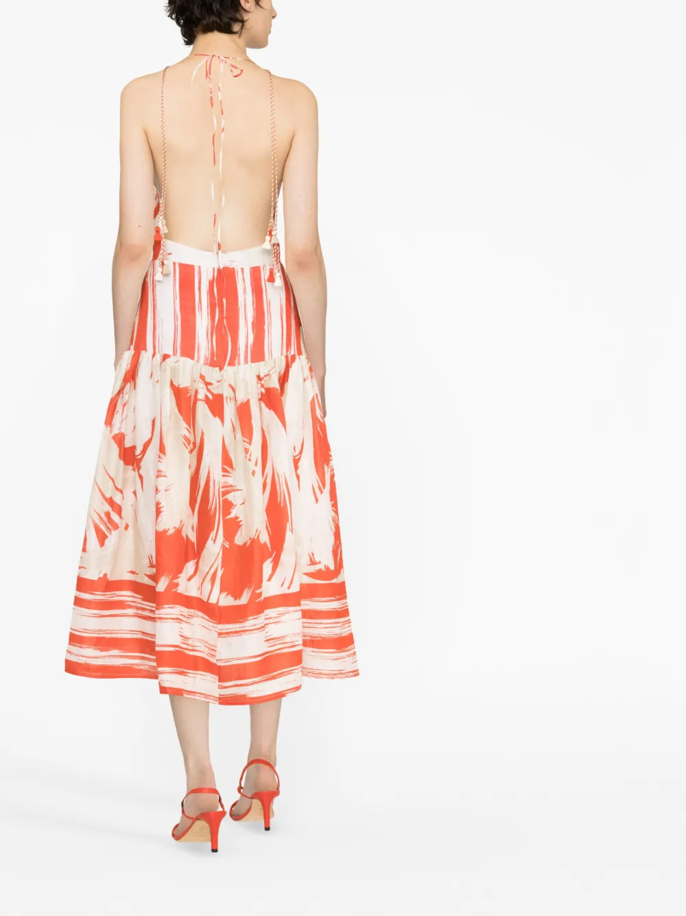 Shop Silvia Tcherassi Stripe-print Backless Midi Dress In White